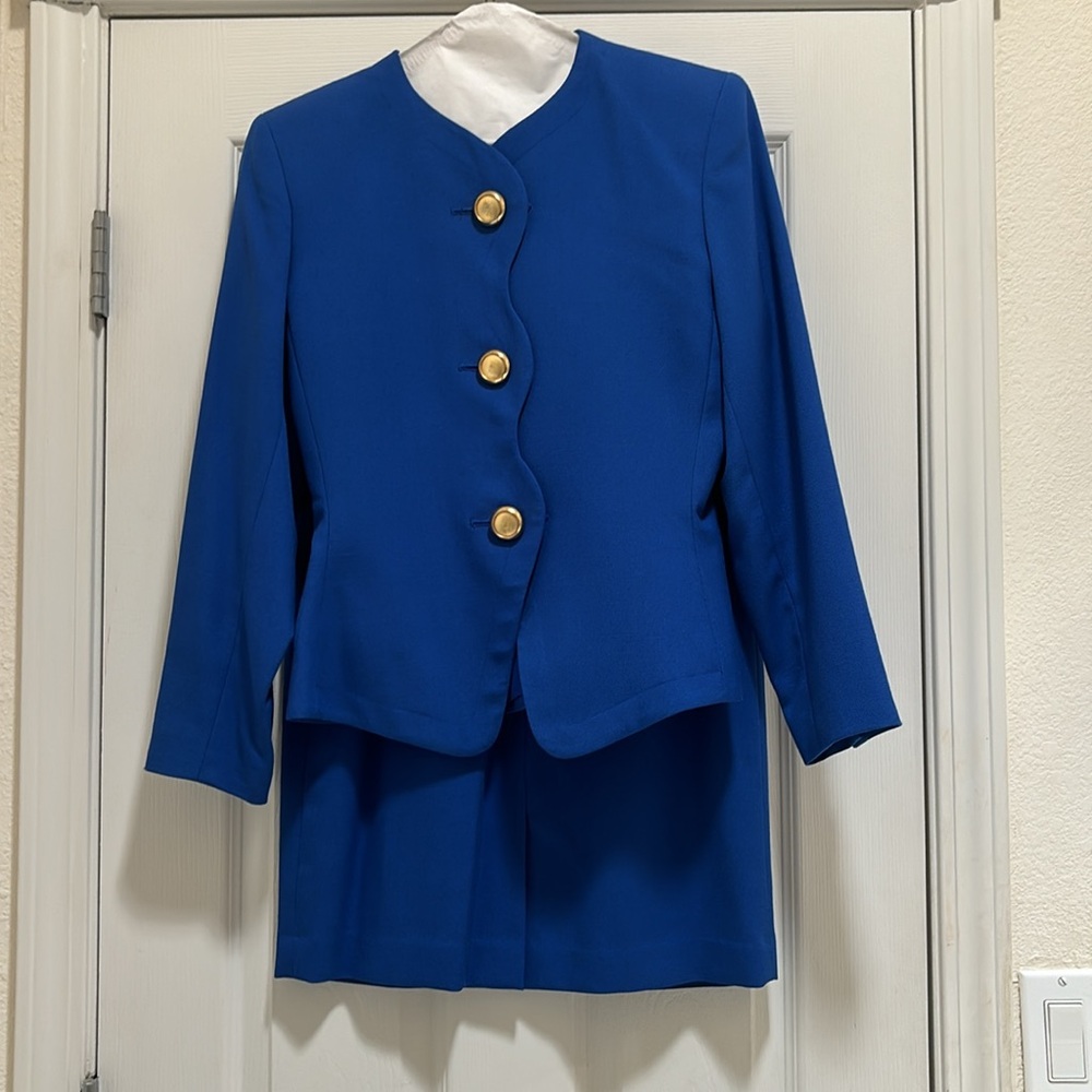 Kasper ASL petite woman size 6 cobalt blue 2 piece business blazer skirt suit